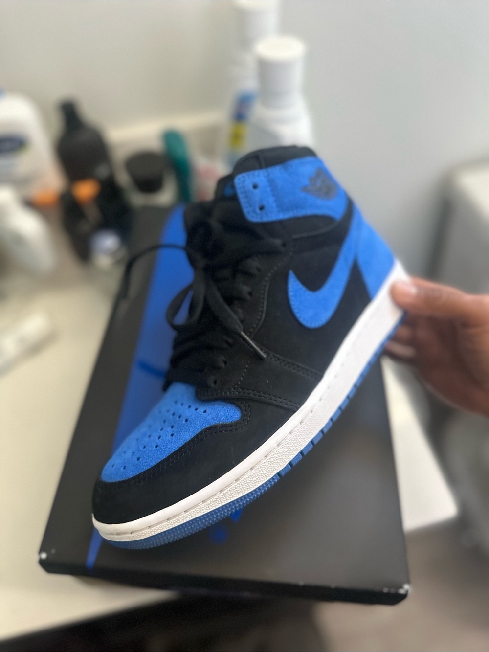 Nike Air Jordan 1 Mid Black and Blue Suede